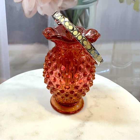 COACH - Signature C Cream Enameled Silver Bangle Bracelet - Picture 5 of 12